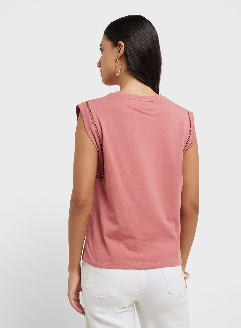 MANGO cotton t-shirt with openwork trim